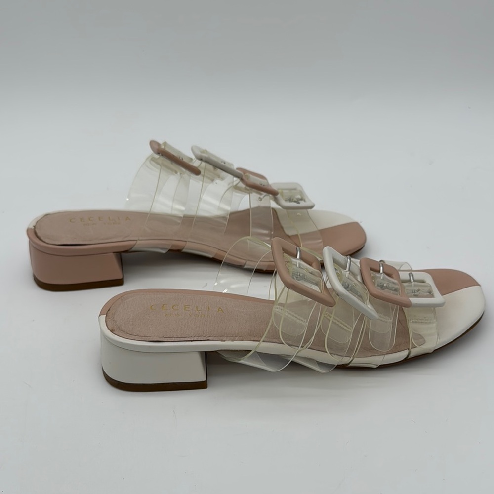 CECELIA NEW YORK Two-Tone Beige Cream Clear Buckle Slide Sandals - Picture 6 of 9